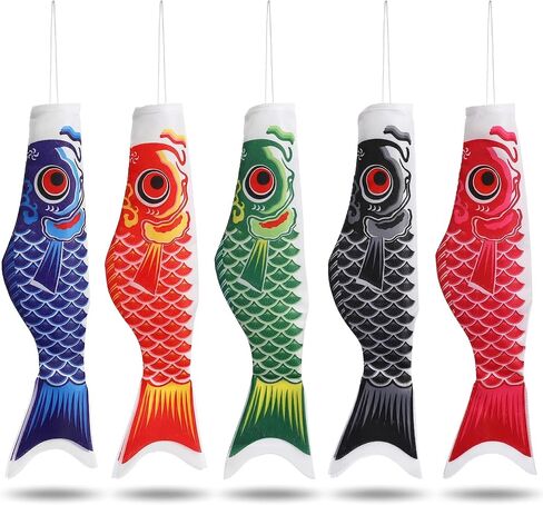 DOITOOL 5 قطع من جورب سمك الشبوط الياباني، Koinobori 15.7 بوصة جورب سمك كوي سمكة علم غاسل للحديقة في الهواء الطلق ديكور معلق للأولاد يوم Izakaya فناء ساحة الديكور in Kuwait