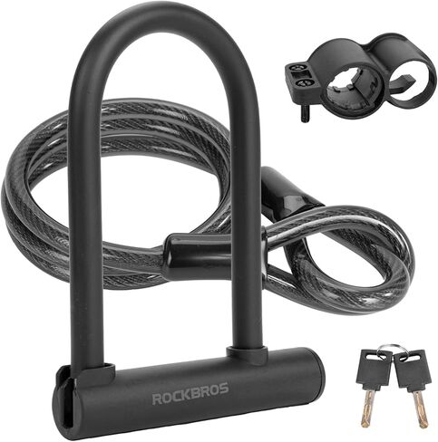 ROCKBROS U Lock Bike U Lock with Cable Heavy Duty Anti Theft Bike Lock U-Lock 4 ft Cable with Keys & Sturdy Mounting Bracket for Road, Mountain, Electric in Saudi Arabia