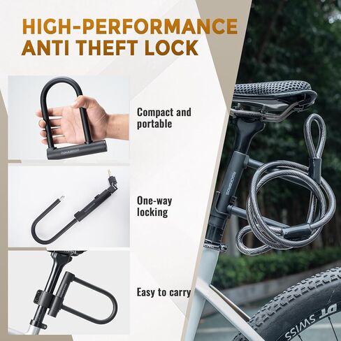 ROCKBROS U Lock Bike U Lock with Cable Heavy Duty Anti Theft Bike Lock U-Lock 4 ft Cable with Keys & Sturdy Mounting Bracket for Road, Mountain, Electric in Saudi Arabia