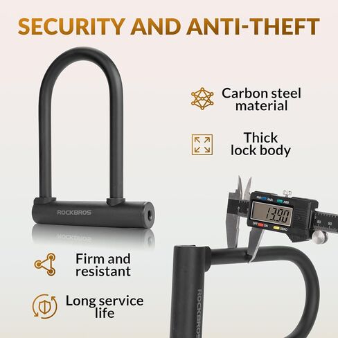 ROCKBROS U Lock Bike U Lock with Cable Heavy Duty Anti Theft Bike Lock U-Lock 4 ft Cable with Keys & Sturdy Mounting Bracket for Road, Mountain, Electric in Saudi Arabia