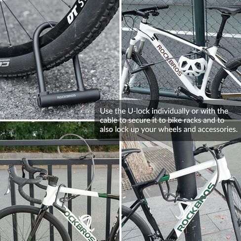 ROCKBROS U Lock Bike U Lock with Cable Heavy Duty Anti Theft Bike Lock U-Lock 4 ft Cable with Keys & Sturdy Mounting Bracket for Road, Mountain, Electric in Saudi Arabia