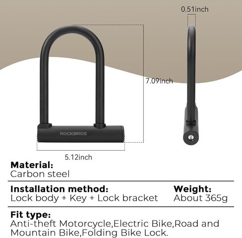 ROCKBROS U Lock Bike U Lock with Cable Heavy Duty Anti Theft Bike Lock U-Lock 4 ft Cable with Keys & Sturdy Mounting Bracket for Road, Mountain, Electric in Saudi Arabia