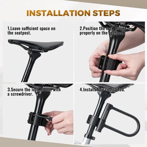 ROCKBROS U Lock Bike U Lock with Cable Heavy Duty Anti Theft Bike Lock U-Lock 4 ft Cable with Keys & Sturdy Mounting Bracket for Road, Mountain, Electric in Saudi Arabia