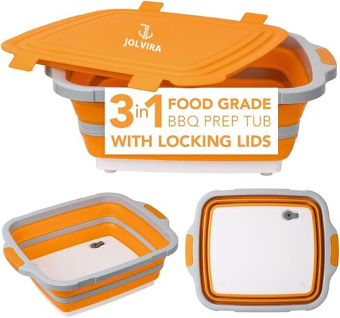 Collapsible BBQ Prep Tub with Lid – 8L Multifunctional Food & Meat Prep Basin for Vegetables, Fruits, Washing, Storage and Outdoor Cooking in Saudi Arabia