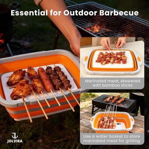 Collapsible BBQ Prep Tub with Lid – 8L Multifunctional Food & Meat Prep Basin for Vegetables, Fruits, Washing, Storage and Outdoor Cooking in Saudi Arabia