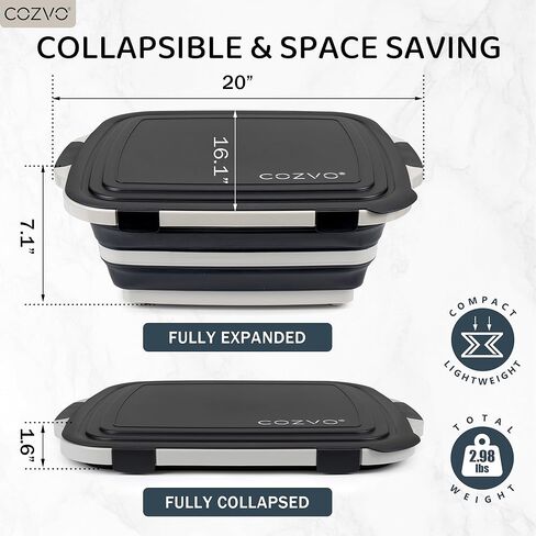 6-in-1 Collapsible BBQ Prep Tub & Marinade Container with Locking Lid | 20" Multifunction Camping Sink, Portable Cutting Board, and Food Storage Bin for Grilling, Picnics, Tailgating - Black in Saudi Arabia