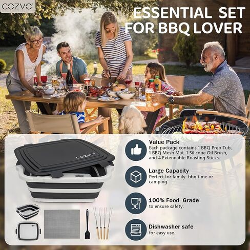 6-in-1 Collapsible BBQ Prep Tub & Marinade Container with Locking Lid | 20" Multifunction Camping Sink, Portable Cutting Board, and Food Storage Bin for Grilling, Picnics, Tailgating - Black in Saudi Arabia