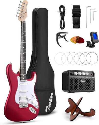 Tostar Electric Guitar Kit with Amp, 39" Full Size, Versatile Sound, 5-Way HSS Pickup Switch, 2 Tone & 1 Volume Knobs, Red Beginner Electronicc Guitar for Man & Woman Gifts in Kuwait