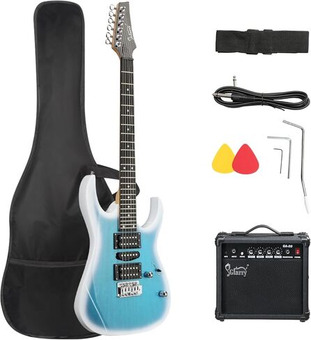 GLARRY 39" Full Size Electric Guitar Kit for Beginners, Starter Electric Guitar Set with 20W Amp & HSH Pickups, Model 170 (Turn Blue) in Kuwait