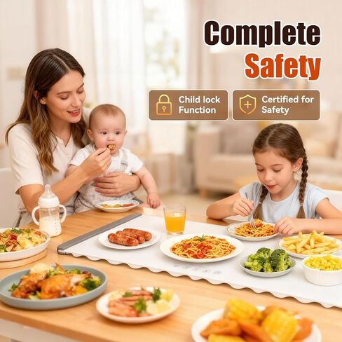 حصيرة تدفئة للطعام كبيرة جدًا 35.4 بوصة × 13.4 بوصة، 7 إعدادات لدرجة الحرارة، حصيرة تدفئة طعام من السيليكون، قابلة للطي، سخان طعام مع وسادة تدفئة سطحية كاملة، صينية تدفئة كهربائية للبوفيهات والحفلات المنزلية in Saudi Arabia