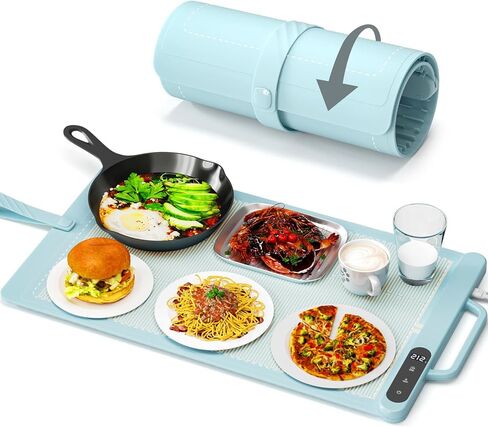 Warming Mat for Food, Food Warmer Mat for Countertop, Electric Warming Tray with 6 Level Temperature and 6 Hours Timer, Roll Up Buffet Hot Plates Heat Pad, Portable Food Warmer for Parties Travel Blue in Saudi Arabia