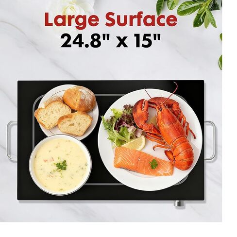 صينية تسخين كهربائية من OLIXIS مقاس 25 بوصة × 15 بوصة، سخان طعام بسطح زجاجي كامل مع تحكم في درجة الحرارة قابل للتعديل، حصيرة تسخين الطعام للبوفيه، والسبت، وحفلات العطلات، وتناول الطعام اليومي، أسود in Kuwait