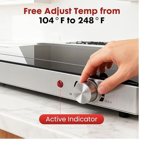 صينية تسخين كهربائية من OLIXIS مقاس 25 بوصة × 15 بوصة، سخان طعام بسطح زجاجي كامل مع تحكم في درجة الحرارة قابل للتعديل، حصيرة تسخين الطعام للبوفيه، والسبت، وحفلات العطلات، وتناول الطعام اليومي، أسود in Kuwait