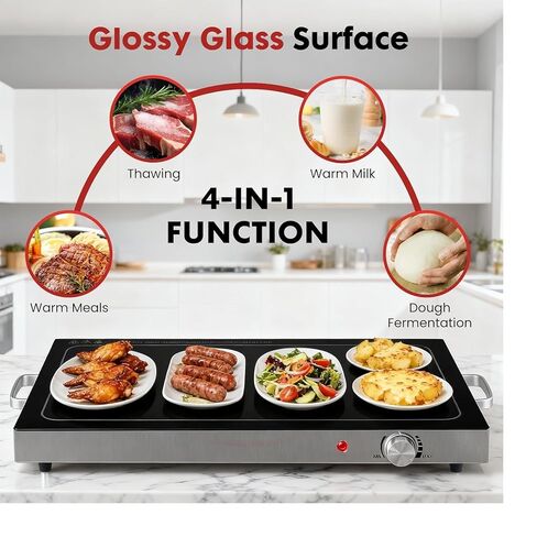 صينية تسخين كهربائية من OLIXIS مقاس 25 بوصة × 15 بوصة، سخان طعام بسطح زجاجي كامل مع تحكم في درجة الحرارة قابل للتعديل، حصيرة تسخين الطعام للبوفيه، والسبت، وحفلات العطلات، وتناول الطعام اليومي، أسود in Kuwait