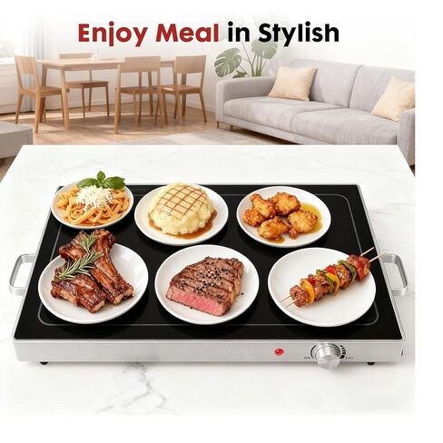 صينية تسخين كهربائية من OLIXIS مقاس 25 بوصة × 15 بوصة، سخان طعام بسطح زجاجي كامل مع تحكم في درجة الحرارة قابل للتعديل، حصيرة تسخين الطعام للبوفيه، والسبت، وحفلات العطلات، وتناول الطعام اليومي، أسود in Kuwait