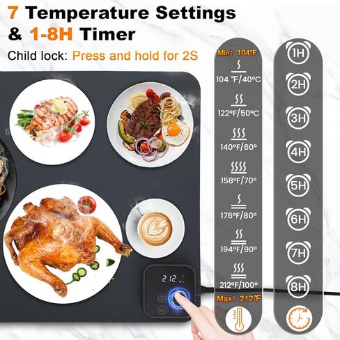 Warming Mat for Food, (XXXL 47"x15") Electric Food Warming Mat Tray, 450W Rapid Full Heating in 8s, 7 Adjustable Temp Settings & 1-8H Timer, Food Warmer Mat for Home, Buffets, Parties in Saudi Arabia