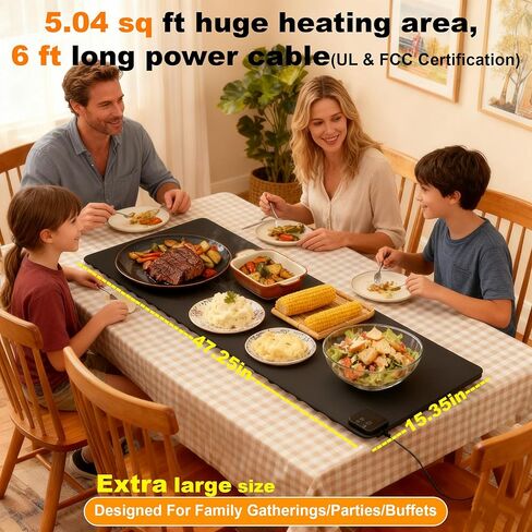 Warming Mat for Food, (XXXL 47"x15") Electric Food Warming Mat Tray, 450W Rapid Full Heating in 8s, 7 Adjustable Temp Settings & 1-8H Timer, Food Warmer Mat for Home, Buffets, Parties in Saudi Arabia