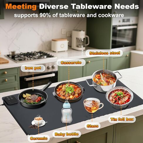 Warming Mat for Food, (XXXL 47"x15") Electric Food Warming Mat Tray, 450W Rapid Full Heating in 8s, 7 Adjustable Temp Settings & 1-8H Timer, Food Warmer Mat for Home, Buffets, Parties in Saudi Arabia