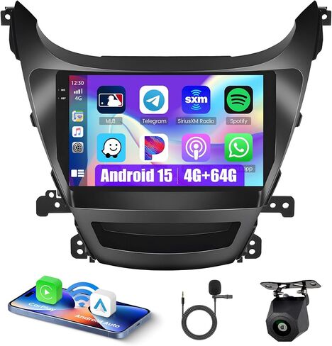 8 Core 4+64G for Hyundai Elantra 2014-2016 Android Car Radio Stereo with Wireless Carplay Android Auto, 9 Inch HD Touchscreen with GPS WiFi BT5.0 32EQ/DSP FM/RDS 59UI SWC Backup Camera MIC in Kuwait
