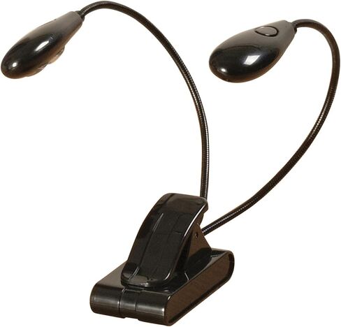 On-Stage LED204 Clip-On Duo LED Light (Sheet-Music-Stand Lighting, Tabletop Base, Two Adjustable Goosenecks, High- and Low-Intensity Modes, Portable Lamp, DJ, FOH, Batteries Included, Black) in Saudi Arabia