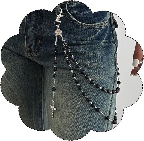 سلسلة بنطلون للنساء رجال الفضة لؤلؤة الصليب الصليب المحفظة سلسلة جينز جينز جسم المجوهرات راكب الدراجة النارية الهيب هوب مجوهرات الشرير in Kuwait