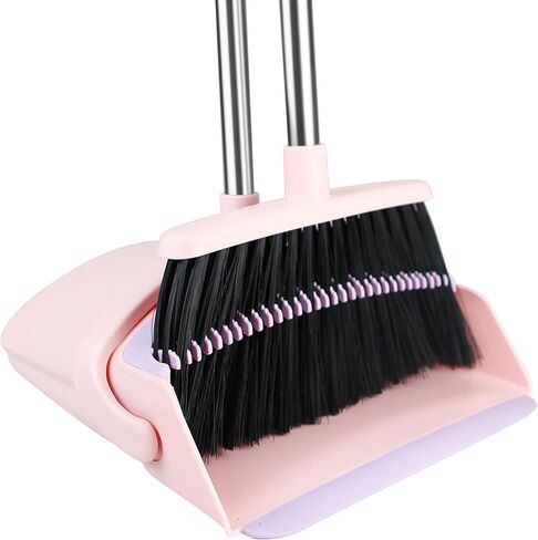Pink Broom and Dustpan Set, 52-in Handle Broom Dustpan Combo Set Household Hand Broom with Dustpan Teeth to Clean Hair for Home Kitchen Office Lobby Sweeping Indoor（Pink） in Saudi Arabia