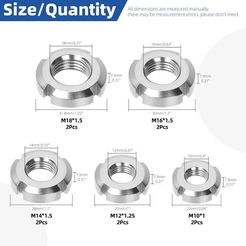Glarks 10pcs M10/M12/M14/M16/M18 Retaining Four-Slot Slotted Nut Kit, Stainless Steel Round Slotted Lock Nuts, Tight Groove Anti-Loosening Lock Nuts for Rolling Bearings, Industrial Field in Saudi Arabia