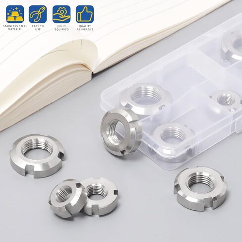 Glarks 10pcs M10/M12/M14/M16/M18 Retaining Four-Slot Slotted Nut Kit, Stainless Steel Round Slotted Lock Nuts, Tight Groove Anti-Loosening Lock Nuts for Rolling Bearings, Industrial Field in Saudi Arabia