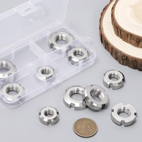 Glarks 10pcs M10/M12/M14/M16/M18 Retaining Four-Slot Slotted Nut Kit, Stainless Steel Round Slotted Lock Nuts, Tight Groove Anti-Loosening Lock Nuts for Rolling Bearings, Industrial Field in Saudi Arabia