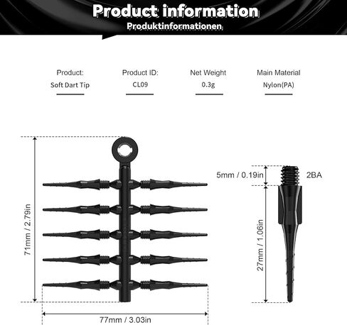CyeeLife Fit Point Plus Tip | Soft Tip Dart Points | 2BA Thread | Dart Accessory | 50 Count in Kuwait