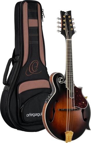 Ortega Guitars, 8-String F-Style Series All Solid Acoustic-Electric Mandolin w/Bag, Right, Gold (RMFE100AVO) in Saudi Arabia