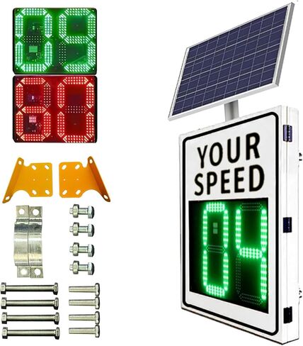 20"x27"/24"x35" Solar Powered Led Speed Limit Signs, Speed Display Radar Traffic Sign, Rust Proof Aluminum Radar Speed Sign Detector with Accessories (White, 24"x35") in Saudi Arabia