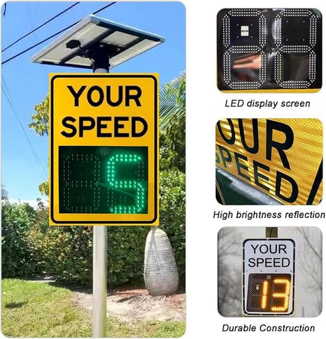 20"x27"/24"x35" Solar Powered Led Speed Limit Signs, Speed Display Radar Traffic Sign, Rust Proof Aluminum Radar Speed Sign Detector with Accessories (White, 24"x35") in Saudi Arabia