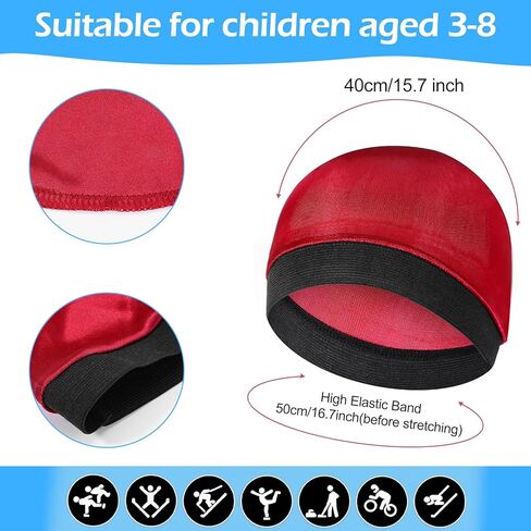 4 Pcs Kids Satin Wave Caps Set, Breathable Elastic Kids Durags for Boys, Multicolor Skull Caps for Boys and Girls for Sleeping Sports Everyday Wear in Saudi Arabia