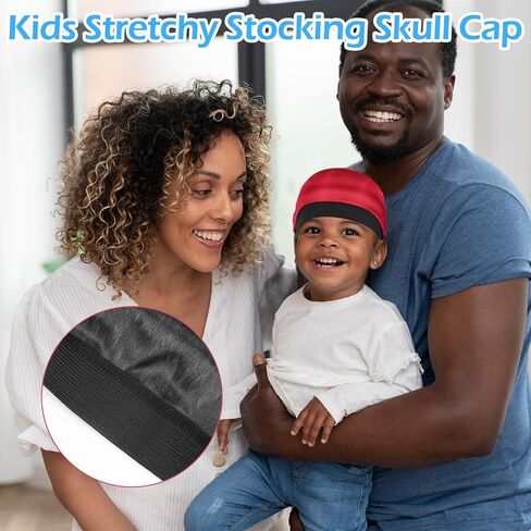4 Pcs Kids Satin Wave Caps Set, Breathable Elastic Kids Durags for Boys, Multicolor Skull Caps for Boys and Girls for Sleeping Sports Everyday Wear in Saudi Arabia