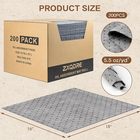 Oil Absorbent Pads 16" x 18", 5.5 oz Heavy Duty Polypropylene Oil Absorbent Mat Universal Spill Control Absorbers for Oil Coolant Water Chemical, Dimpled Perforated Sheets 200 Pack in Kuwait