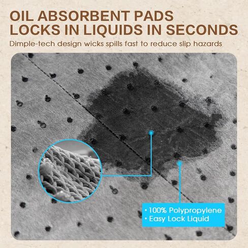 Oil Absorbent Pads 16" x 18", 5.5 oz Heavy Duty Polypropylene Oil Absorbent Mat Universal Spill Control Absorbers for Oil Coolant Water Chemical, Dimpled Perforated Sheets 200 Pack in Kuwait