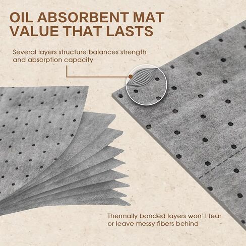 Oil Absorbent Pads 16" x 18", 5.5 oz Heavy Duty Polypropylene Oil Absorbent Mat Universal Spill Control Absorbers for Oil Coolant Water Chemical, Dimpled Perforated Sheets 200 Pack in Kuwait