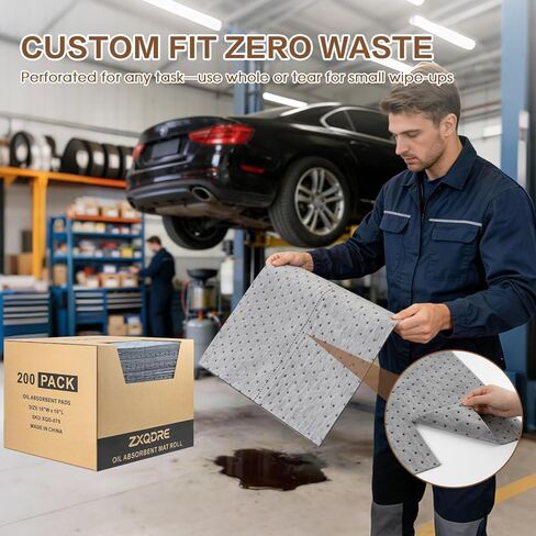 Oil Absorbent Pads 16" x 18", 5.5 oz Heavy Duty Polypropylene Oil Absorbent Mat Universal Spill Control Absorbers for Oil Coolant Water Chemical, Dimpled Perforated Sheets 200 Pack in Kuwait