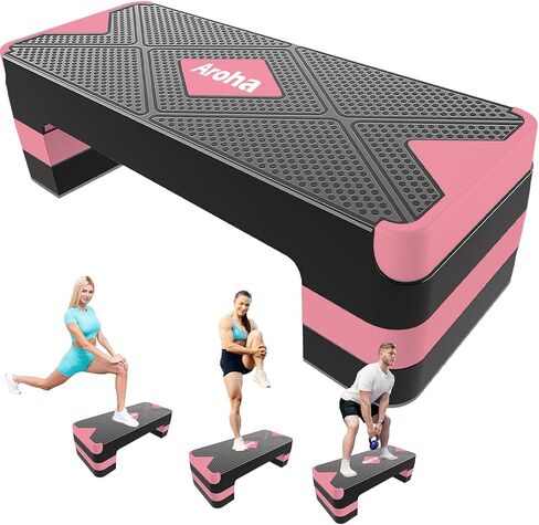 Adjustable Aerobic Exercise Step- Workout Step Platform, 26.5" Step Deck with 4", 6", 8" Height Risers, Women's Home Gym Fitness in Saudi Arabia