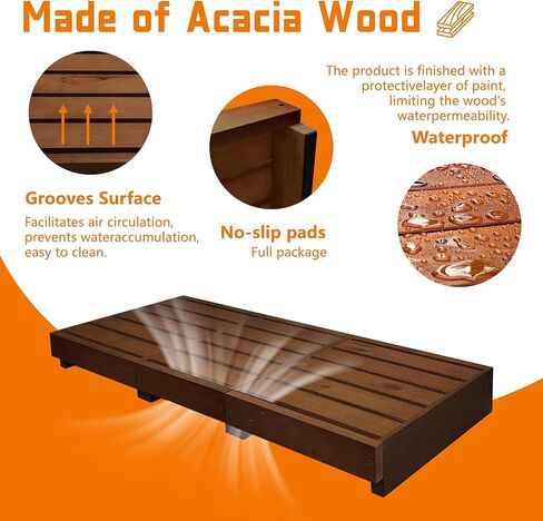 خطوات خارجية بارتفاع 3.5 بوصة، منصة خطوة خشبية بطول 35 بوصة، مقعد متدرج مع وسادات غير قابلة للانزلاق، منصة خشبية للحمام والمطبخ والسرير (بني داكن) in Kuwait