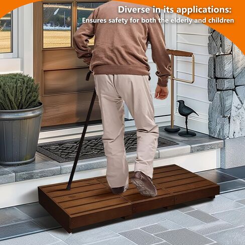 خطوات خارجية بارتفاع 3.5 بوصة، منصة خطوة خشبية بطول 35 بوصة، مقعد متدرج مع وسادات غير قابلة للانزلاق، منصة خشبية للحمام والمطبخ والسرير (بني داكن) in Kuwait