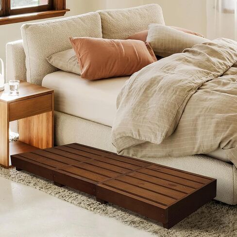 خطوات خارجية بارتفاع 3.5 بوصة، منصة خطوة خشبية بطول 35 بوصة، مقعد متدرج مع وسادات غير قابلة للانزلاق، منصة خشبية للحمام والمطبخ والسرير (بني داكن) in Kuwait