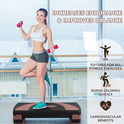 منصة Fitvids Step Aerobic، خطوة تمرين 31 بوصة مع 3 مستويات ارتفاع قابلة للتعديل، 4 رافعات قابلة للتكديس، أداة تدريب اللياقة البدنية لصالة الألعاب الرياضية المنزلية، قوة القلب، أسود ووردي in Saudi Arabia