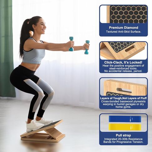 Adjustable Stretching Board, 4-Level Portable Calf Stretch Board for Exercise & Pilates, Supports up to 300lbs for Deep Squat, Heel & Ankle Workouts, Home Gym Fitness Equipment for All in Kuwait