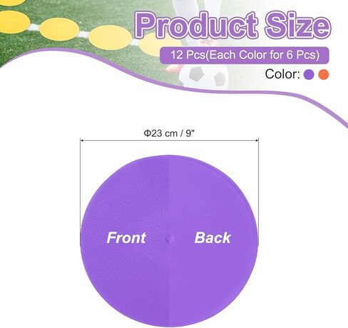 PATIKIL Spot Markers 9 Inch, 12 Pcs Non-Slip Floor Dots Agility Markers Flat Field Cones Poly Dots for Gym PE Speed Training Dance Soccer Basketball Sports, Orange/Purple in Saudi Arabia
