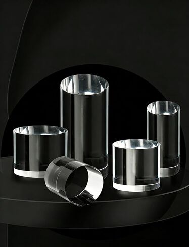 حامل عرض أسطواني أكريليك متعدد الاستخدامات - رافعات عمود شفافة للمجوهرات في العرض، ديكور الزفاف، قاعدة إضاءة LED وشاشة عرض (3 × 12 سم) in Kuwait