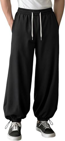 Susclude Mens Baggy Joggers Wide Leg Parachute Track Pants Elastic Waist Drawstring Workout Running Casual Sweatpants in Saudi Arabia