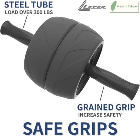 عجلة LEZER Ab Roller، تمرين البطن، عريضة جدًا 5.5 بوصة، عجلة تمرين، معدات اللياقة البدنية المنزلية، القوة الأساسية، العضلات، وسادة الركبة السميكة، صنع في تايوان باللون الأسود in Kuwait