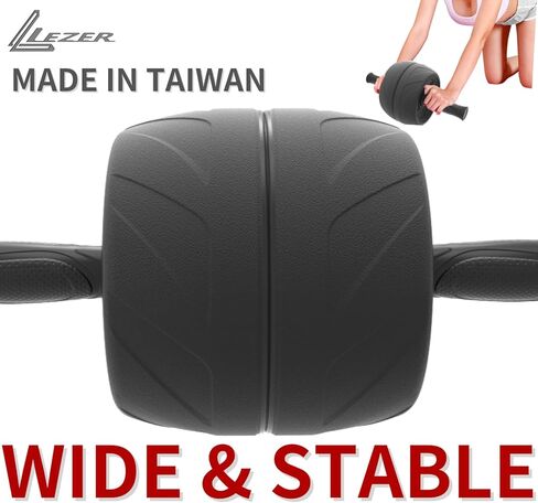 عجلة LEZER Ab Roller، تمرين البطن، عريضة جدًا 5.5 بوصة، عجلة تمرين، معدات اللياقة البدنية المنزلية، القوة الأساسية، العضلات، وسادة الركبة السميكة، صنع في تايوان باللون الأسود in Kuwait